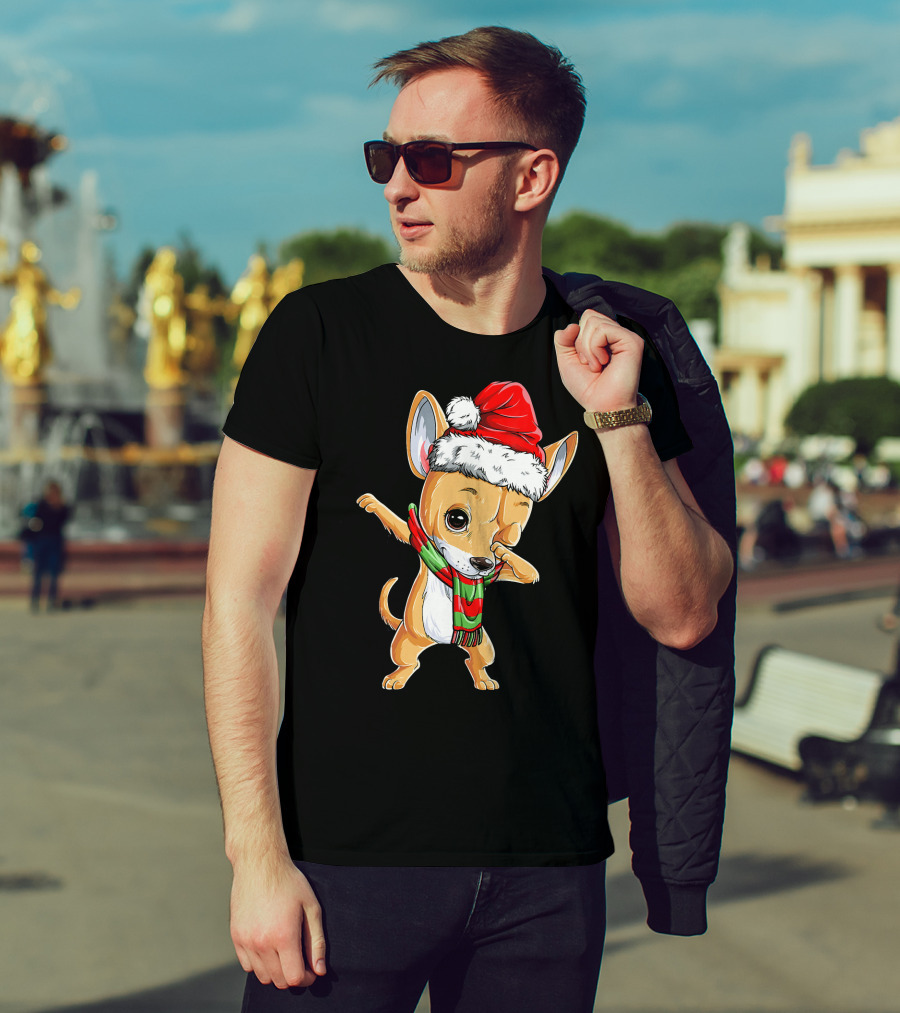 Chihuahua Santa Dabbing Christmas Scarf T-Shirt