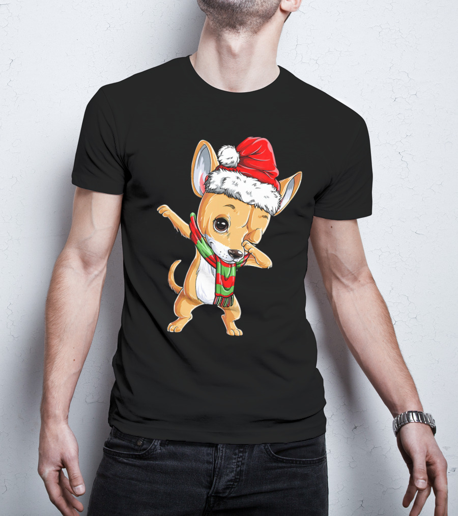 Chihuahua Santa Dabbing Christmas Scarf T-Shirt