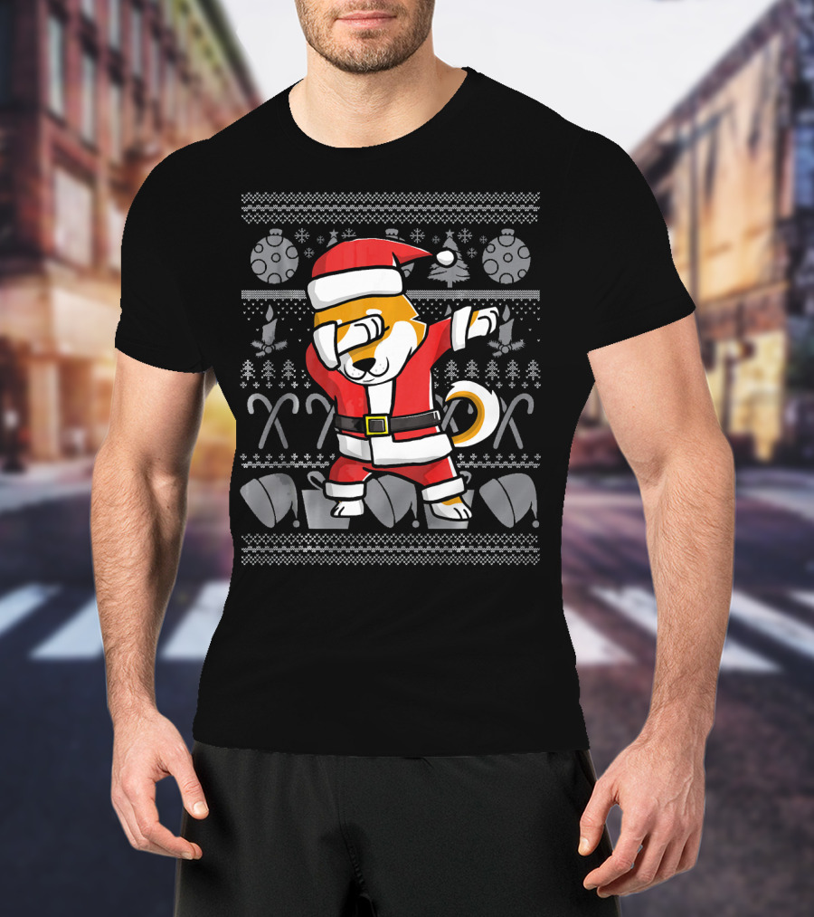 Santa Claus Dabbing Shiba Inu Dog Christmas T-Shirt
