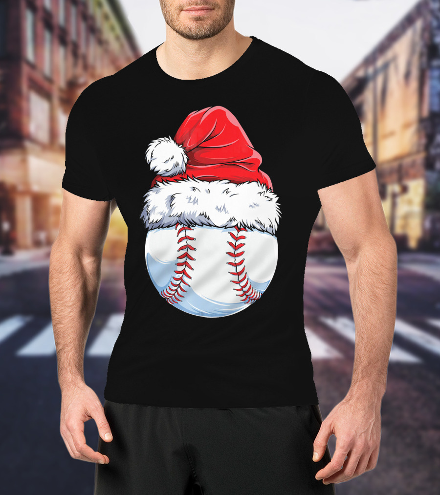 Baseball Santa Christmas Hat T-Shirt