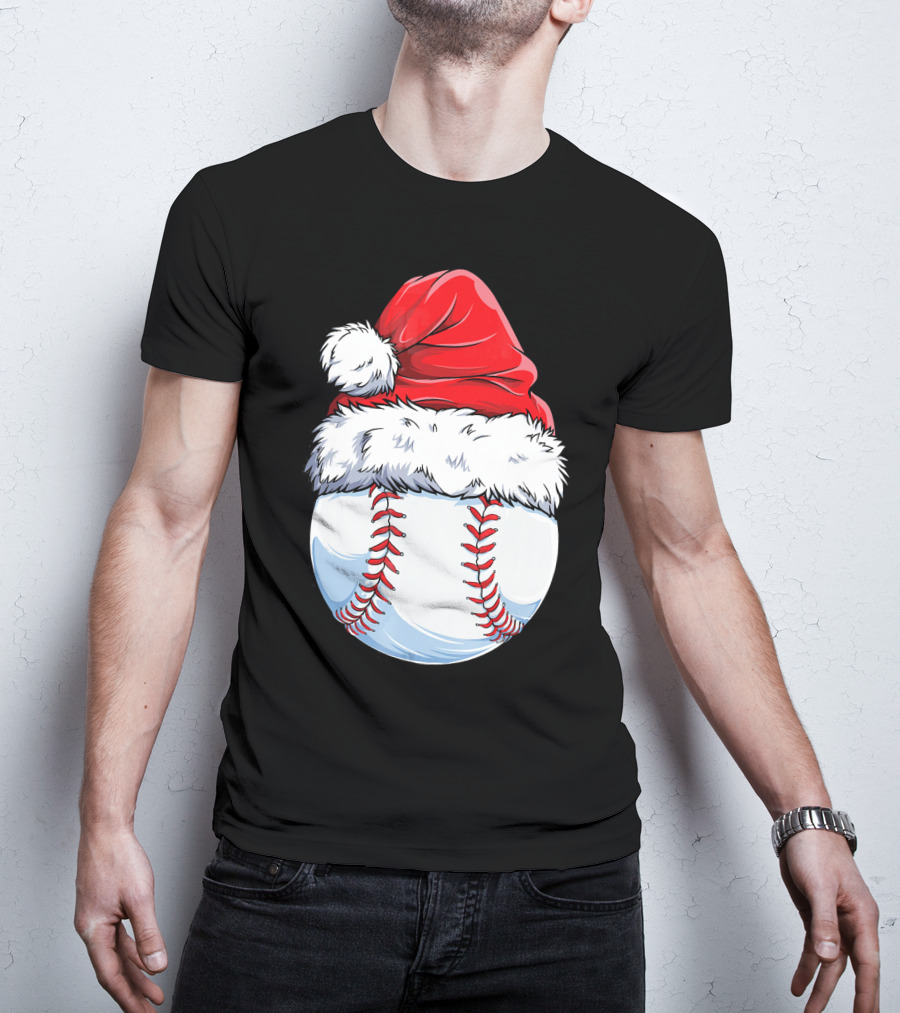Baseball Santa Christmas Hat T-Shirt