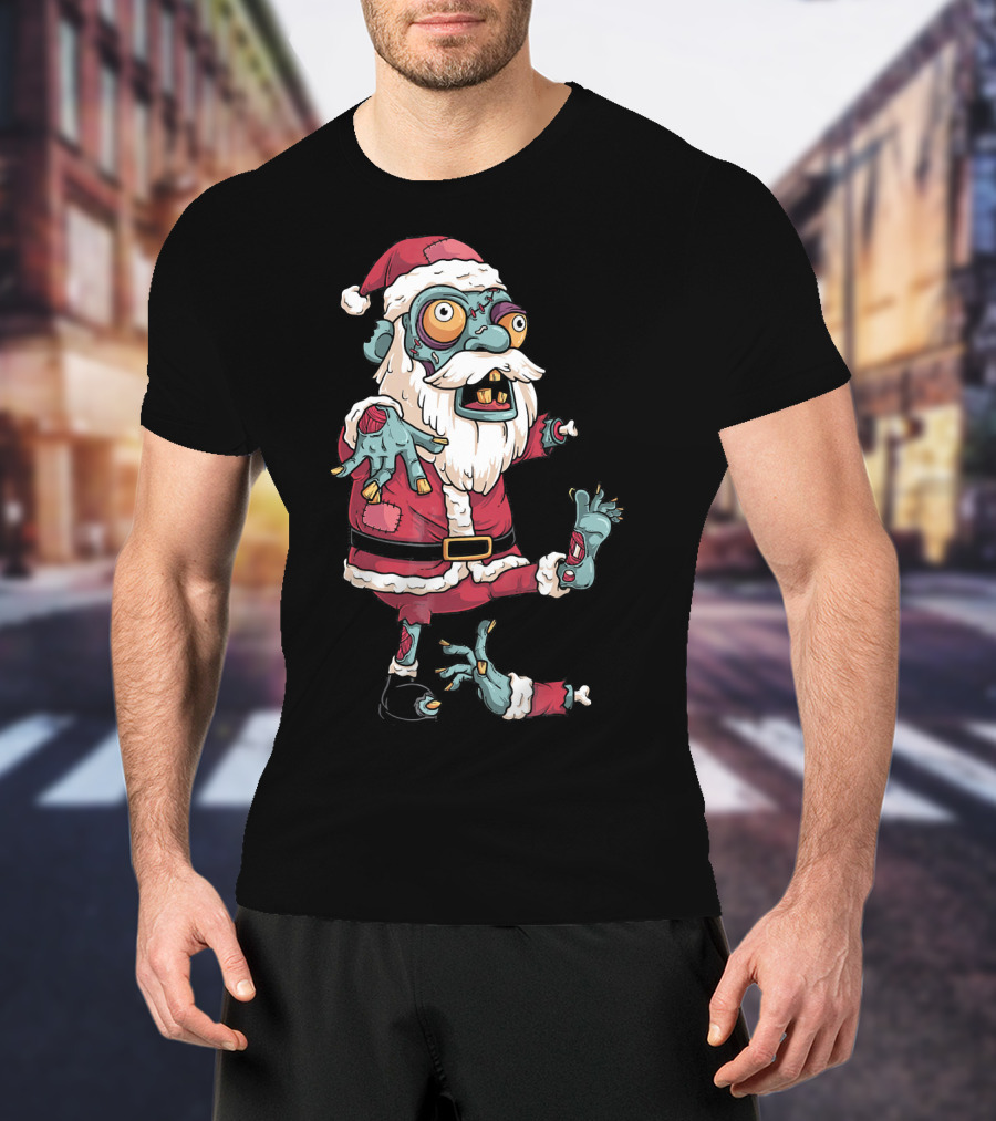 Zombie Christmas Santa Claus Funny Carto Character In Santa Suit T-Shirt