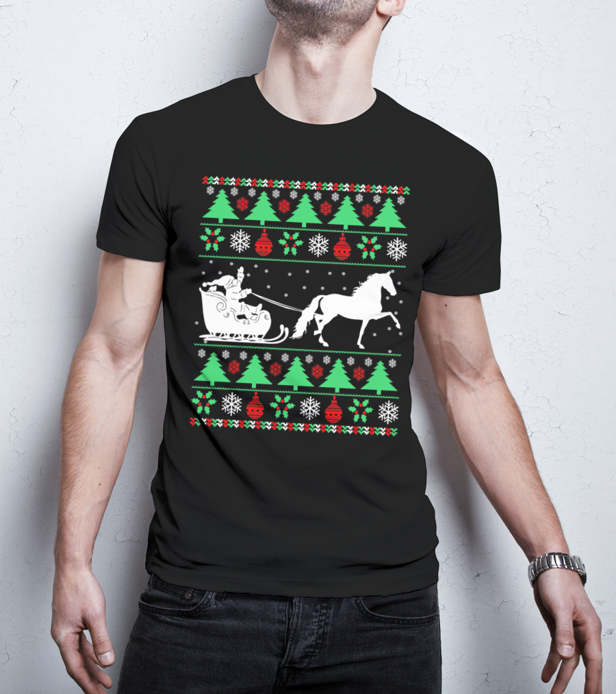 Santa Sleigh Morgan Horse Ugly Christmas T-Shirt