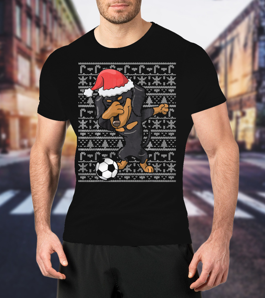 Dabbing Dachshund Santa Soccer Dog T-Shirt
