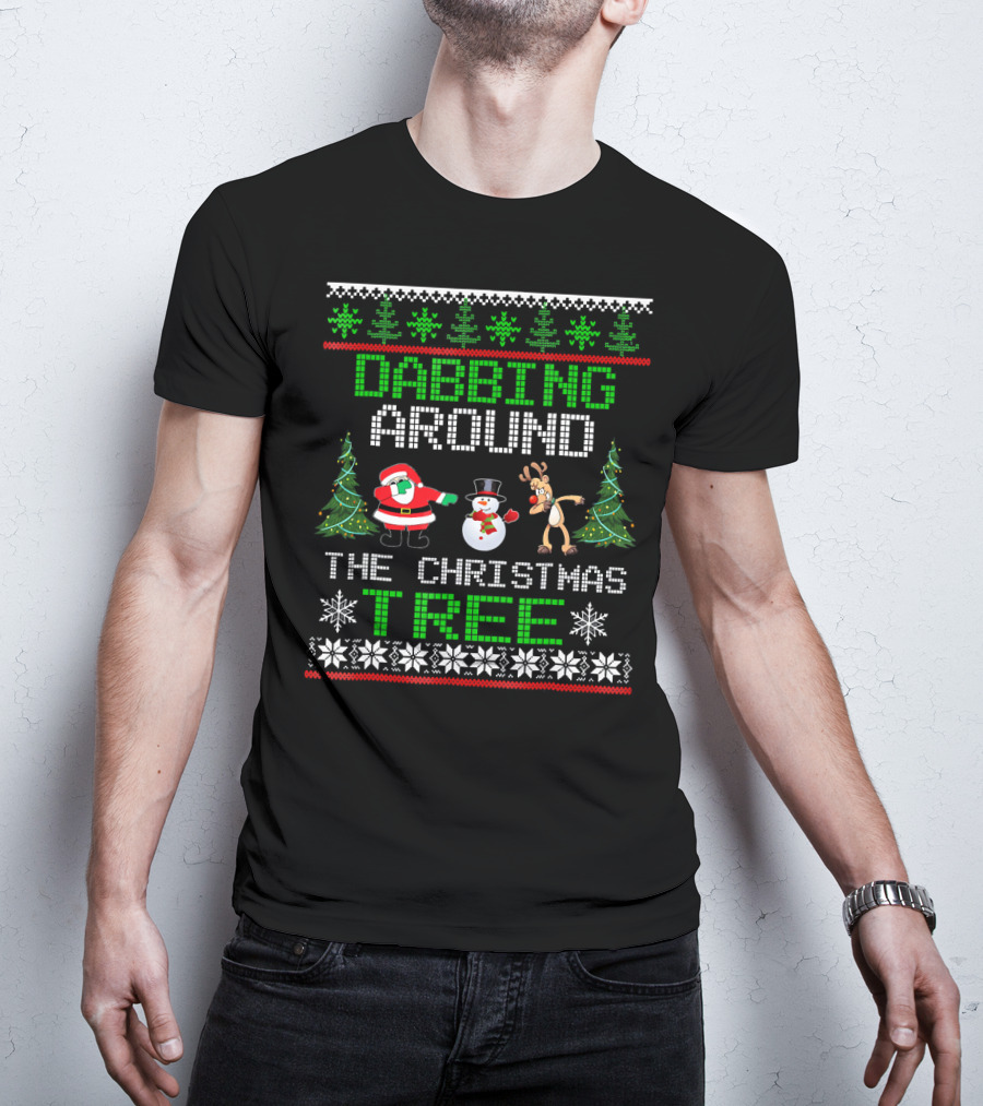 Dabbing Around The Christmas Tree Santa Snowman Reindeer T-Shirt
