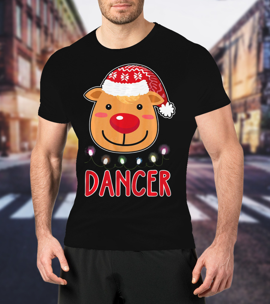 Dancer Reindeer Christmas Lights Santa Hat T-Shirt