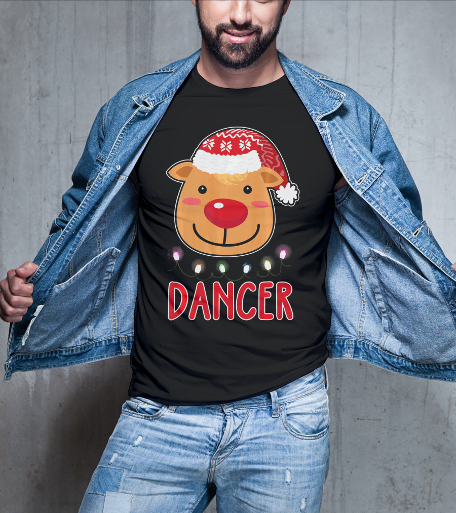 Dancer Reindeer Christmas Lights Santa Hat T-Shirt
