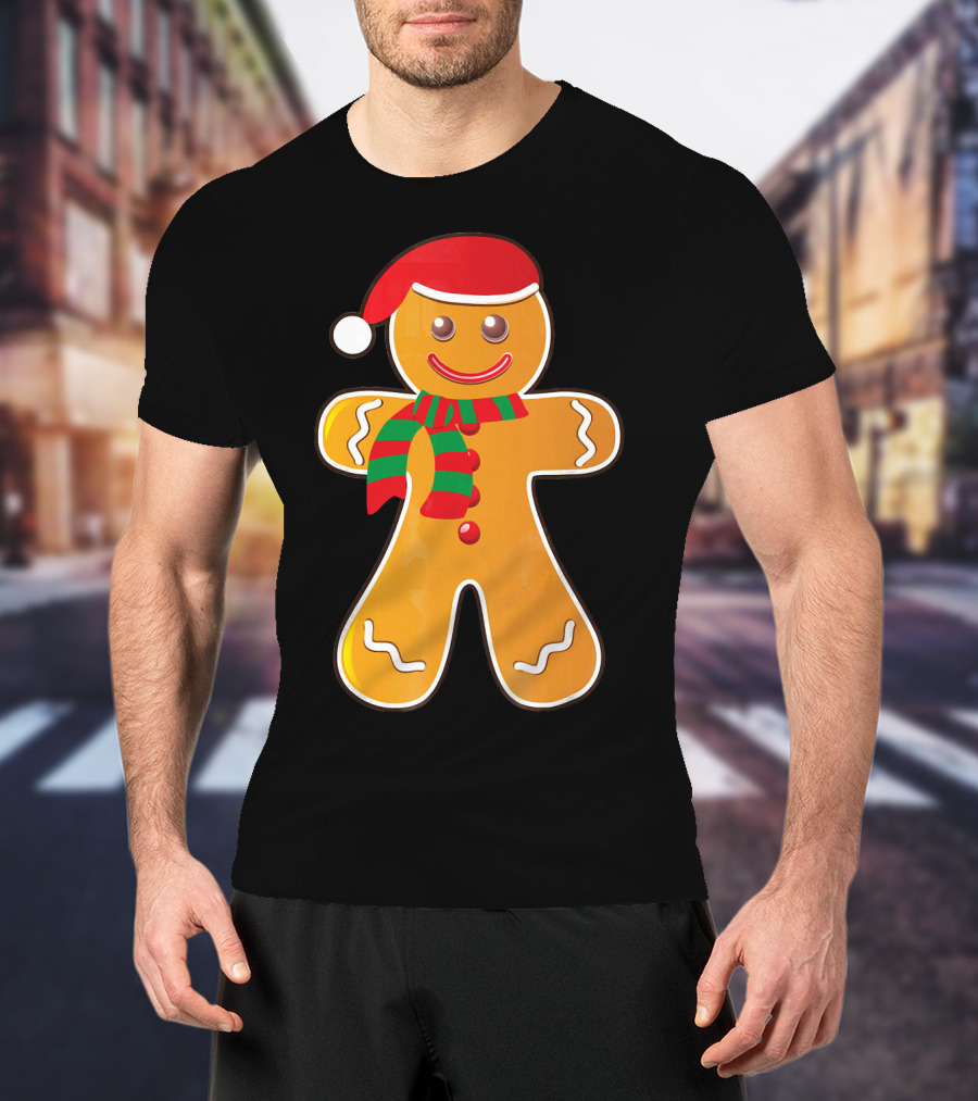 Santa Gingerbread Cookie With Christmas Hat And Scarf T-Shirt