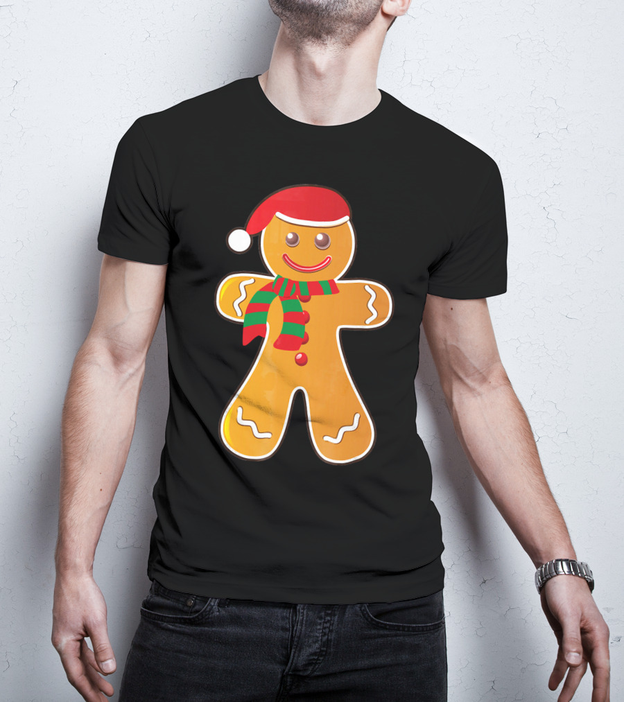 Santa Gingerbread Cookie With Christmas Hat And Scarf T-Shirt