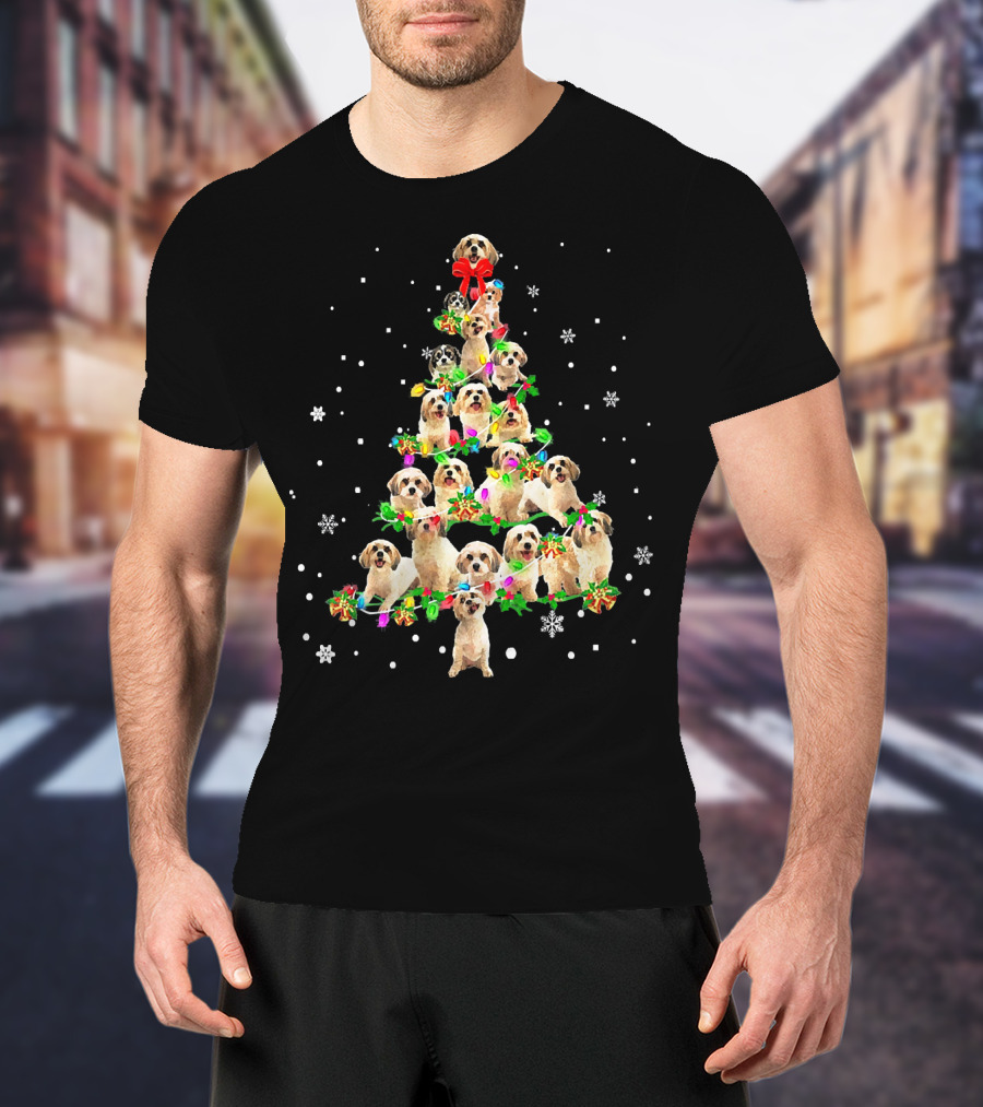 Cute Cavachon Dog Christmas Tree With Snowflakes And Bow T-Shirt