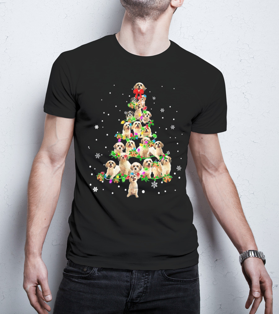 Cute Cavachon Dog Christmas Tree With Snowflakes And Bow T-Shirt