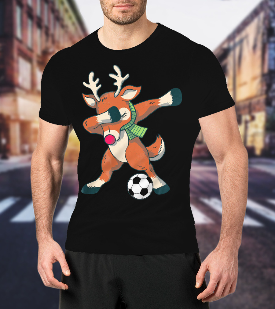 Dabbing Reindeer Soccer Christmas Fun T-Shirt