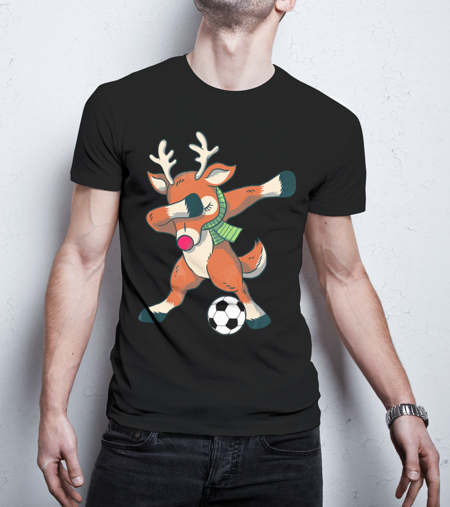 Dabbing Reindeer Soccer Christmas Fun T-Shirt