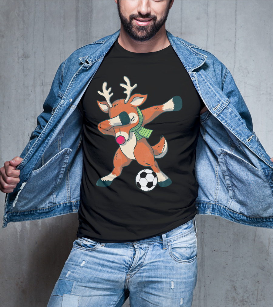 Dabbing Reindeer Soccer Christmas Fun T-Shirt
