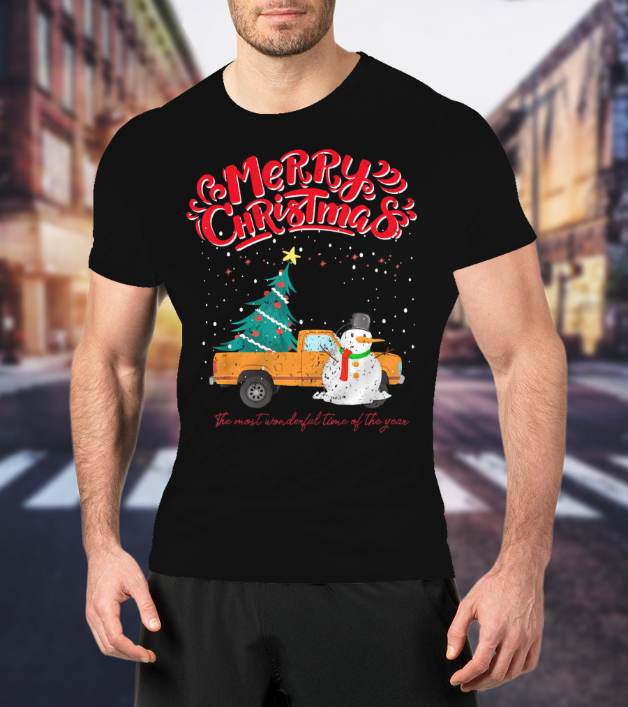 Merry Christmas Santa Truck Family The Most Wonderful Time Of The Year T-Shirt