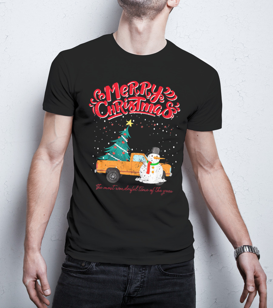 Merry Christmas Santa Truck Family The Most Wonderful Time Of The Year T-Shirt