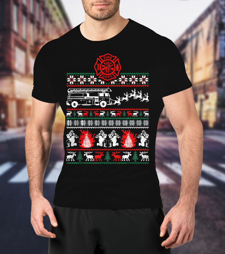Fire Dept Christmas Firefighter Ugly T-Shirt