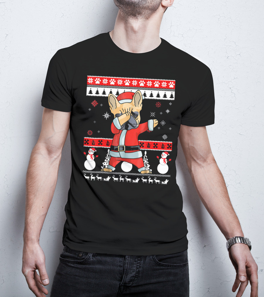 French Bulldog Christmas Frenchie Santa Dabbing Ugly T-Shirt
