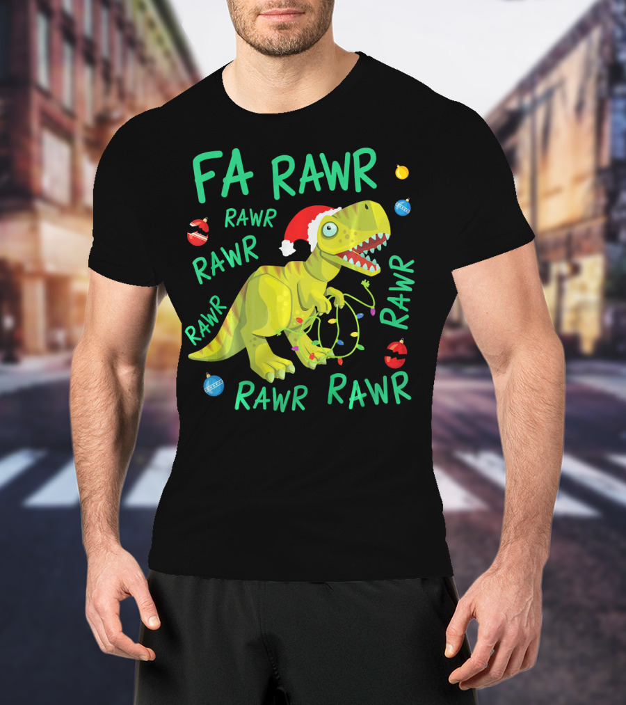 FA RAWR RAWR RAWR Tyrannosaurus Rex Santa Hat Christmas Ornaments T-Shirt