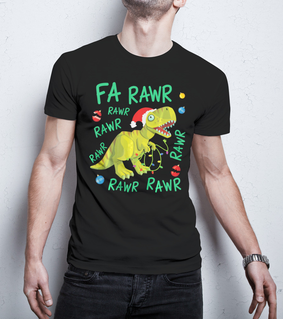FA RAWR RAWR RAWR Tyrannosaurus Rex Santa Hat Christmas Ornaments T-Shirt