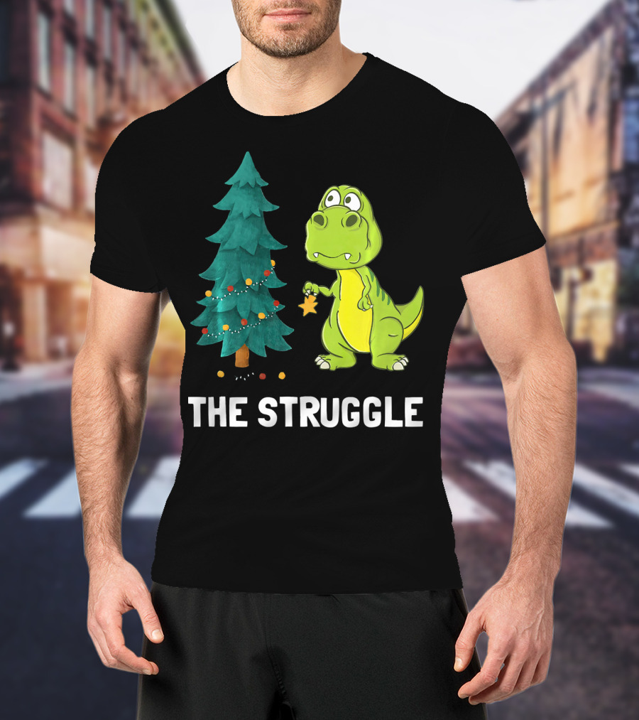 The Struggle T Rex Christmas Tree Ornament Dilemma T-Shirt