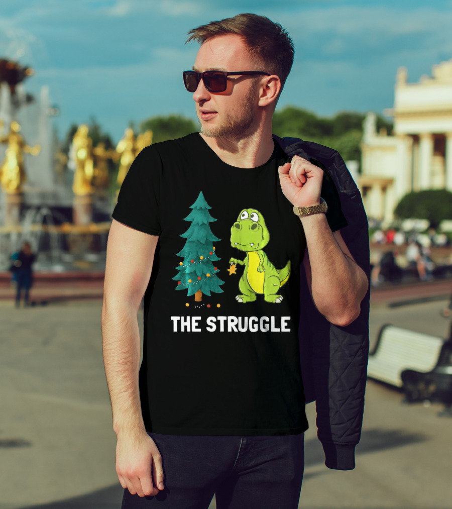 The Struggle T Rex Christmas Tree Ornament Dilemma T-Shirt