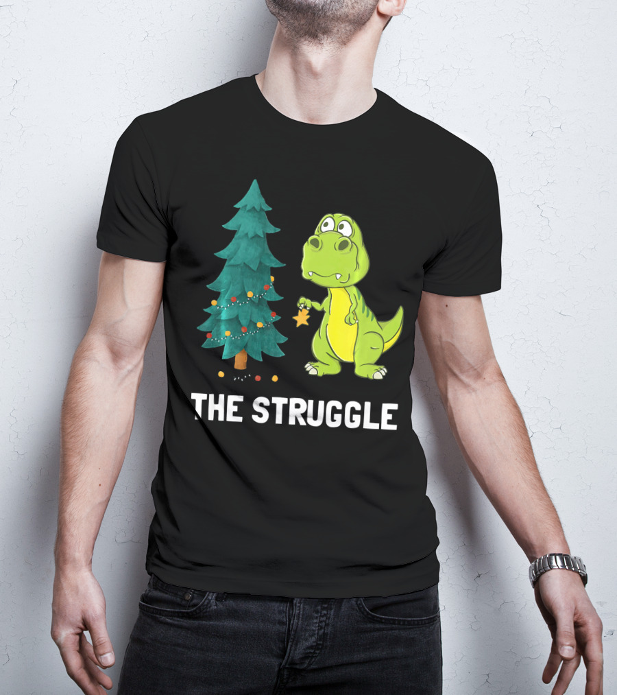 The Struggle T Rex Christmas Tree Ornament Dilemma T-Shirt