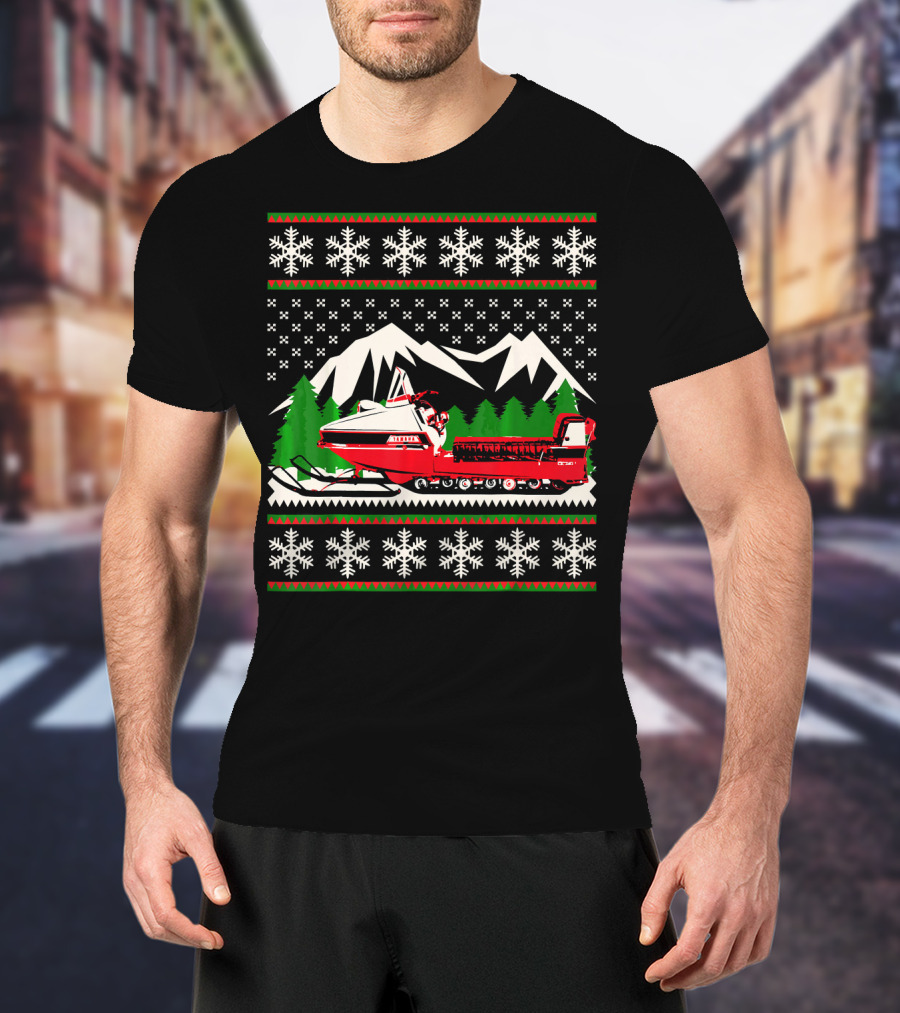 Vintage Snowmobile Ugly Christmas T-Shirt