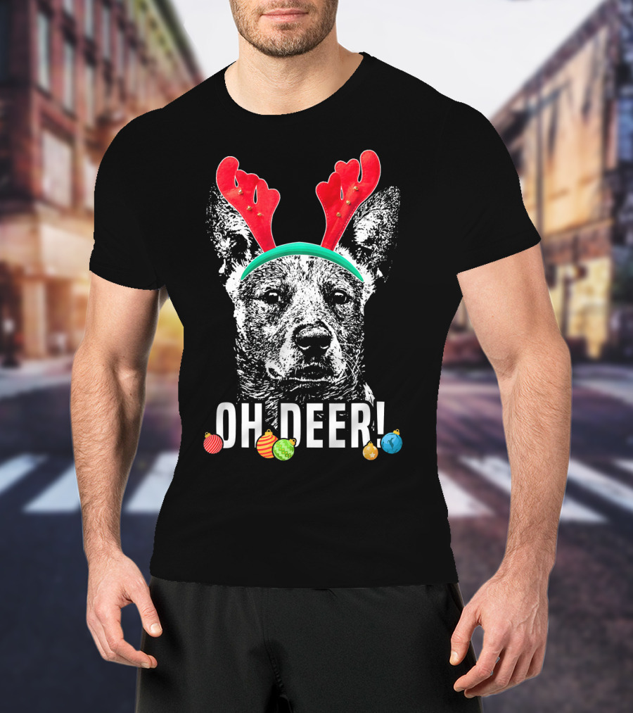 Oh Deer Funny Australian Cattle Dog Antlers Holiday T-Shirt
