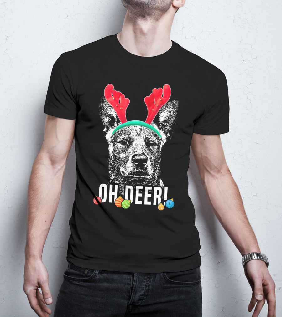 Oh Deer Funny Australian Cattle Dog Antlers Holiday T-Shirt