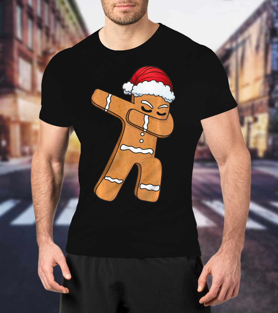 Dabbing Gingerbread Man With Santa Hat Holiday Fun T-Shirt