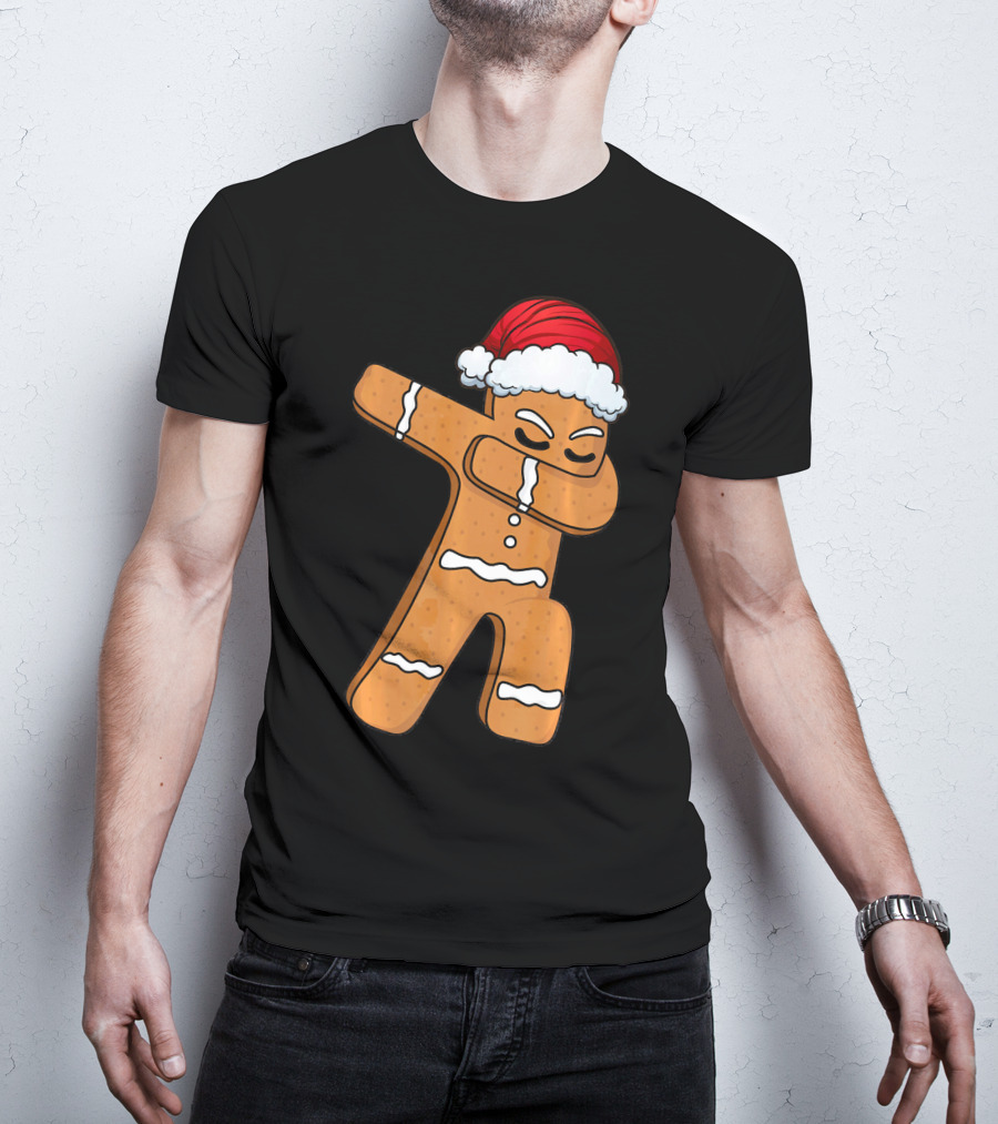 Dabbing Gingerbread Man With Santa Hat Holiday Fun T-Shirt