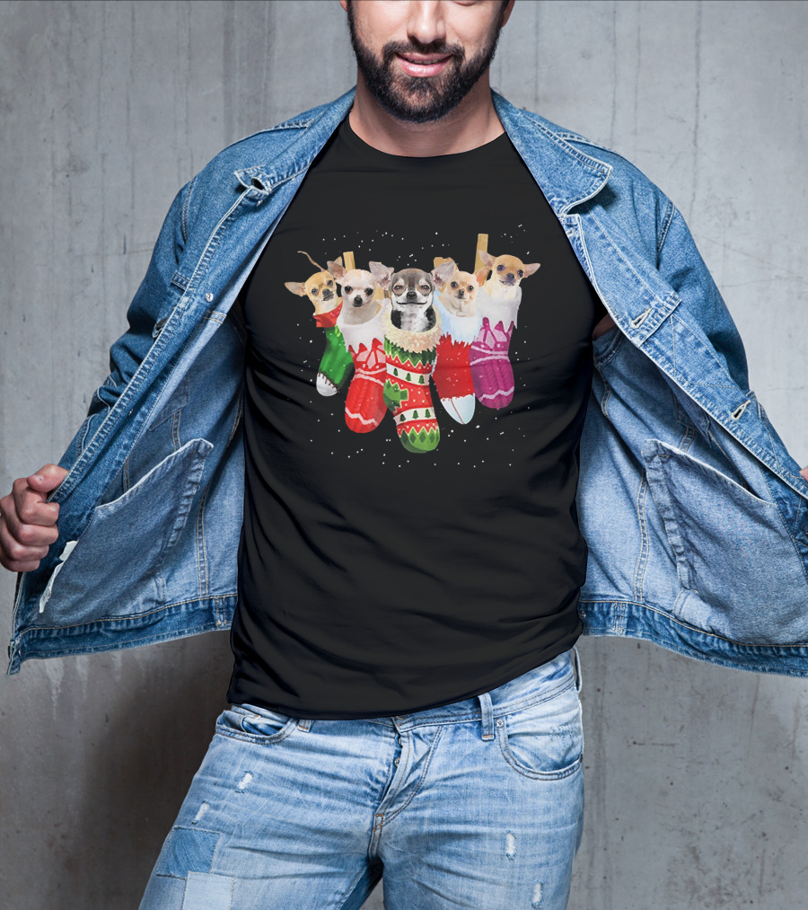 Chihuahua Puppies In Festive Holiday Socks T-Shirt