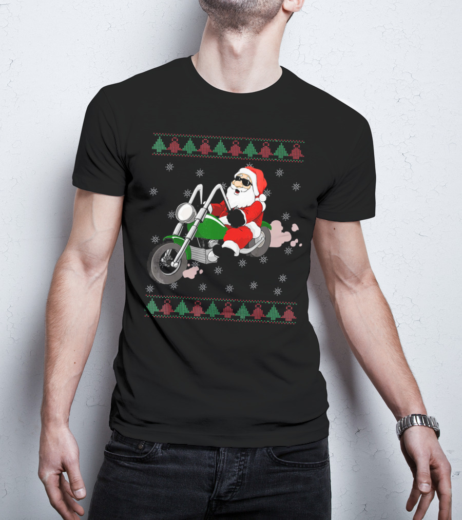 Funny Santa Claus Riding Motorcycle Christmas T-Shirt