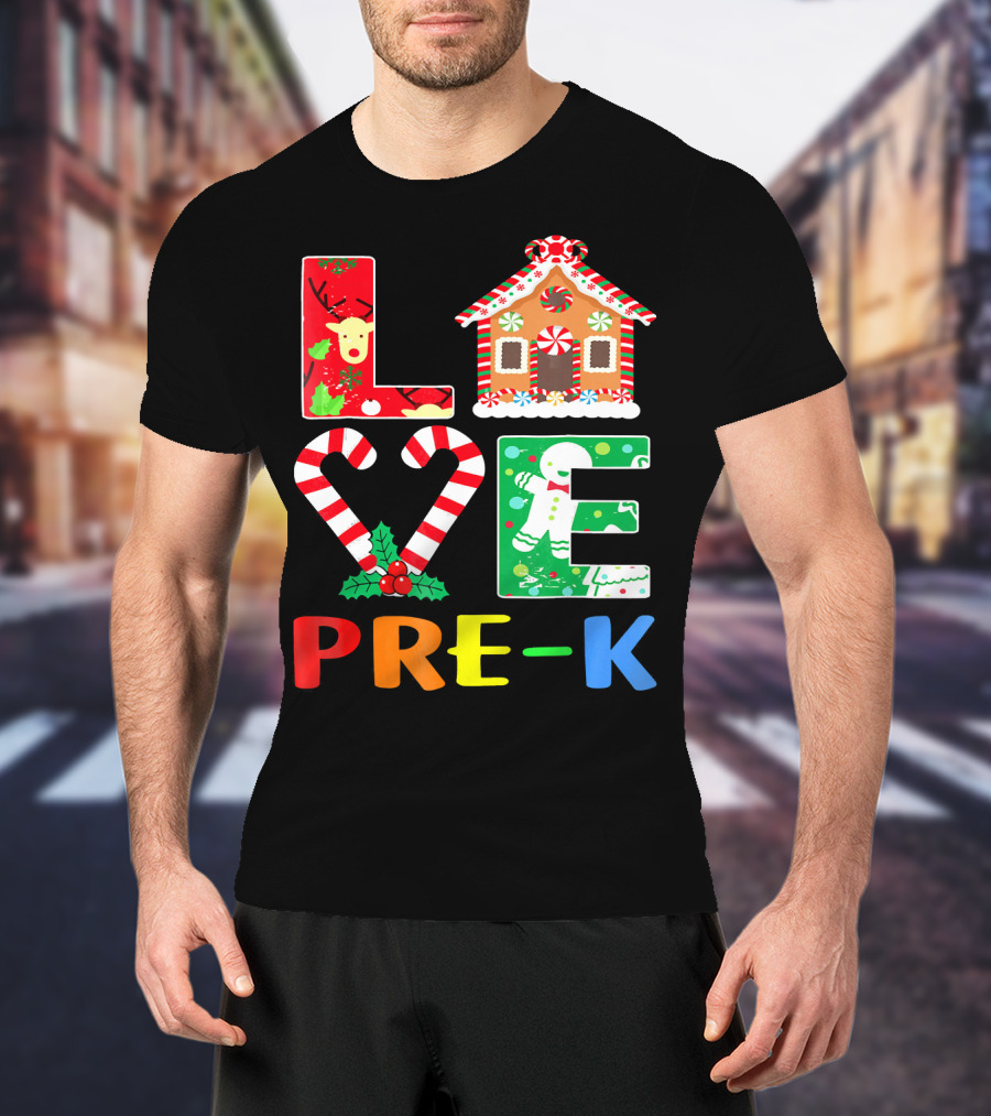 LOVE Candy Cane Reindeer Gingerbread PRE-K T-Shirt