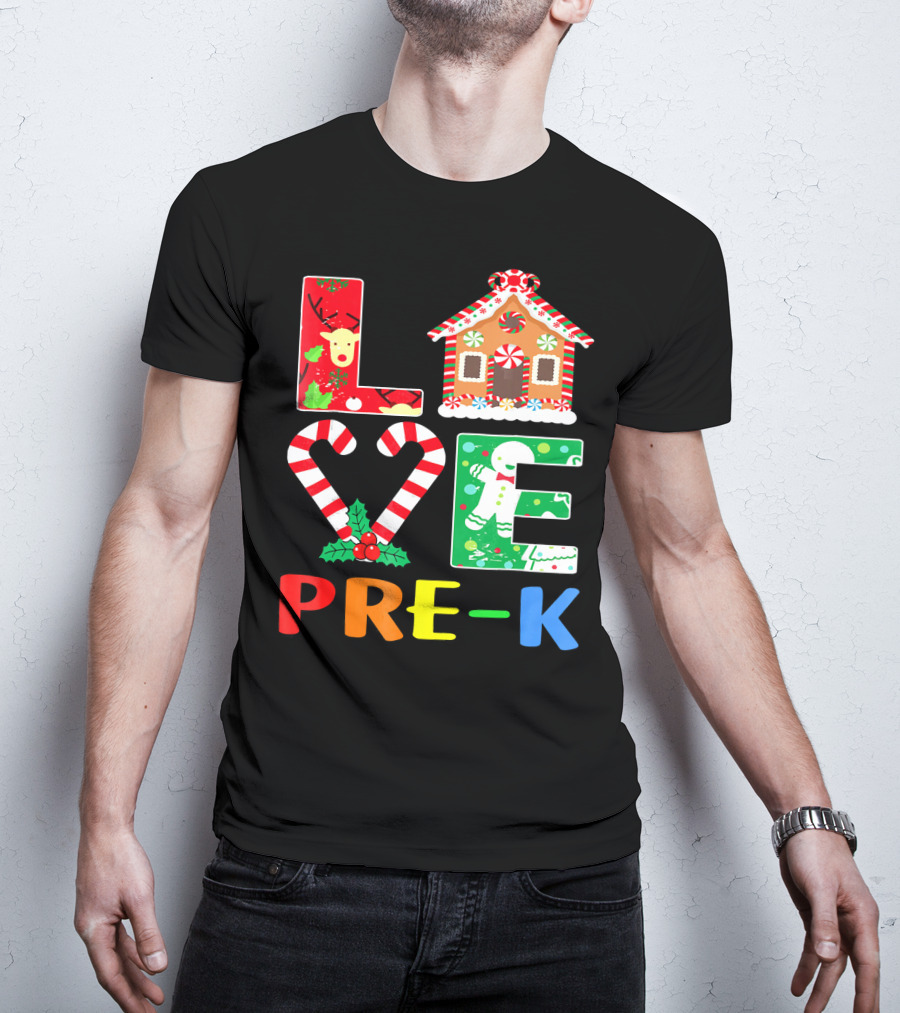 LOVE Candy Cane Reindeer Gingerbread PRE-K T-Shirt