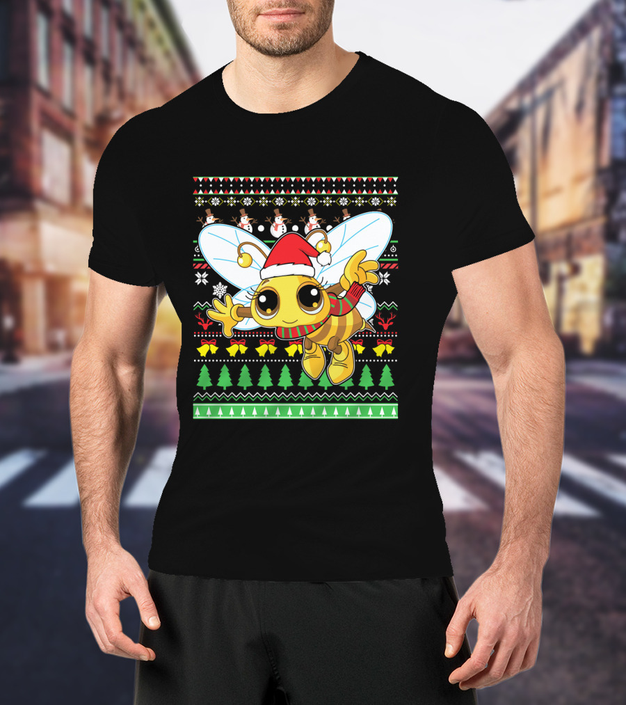 UglyBee Santa Claus Lovely Christmas Sweater Pattern With Cartoon Bee T-Shirt