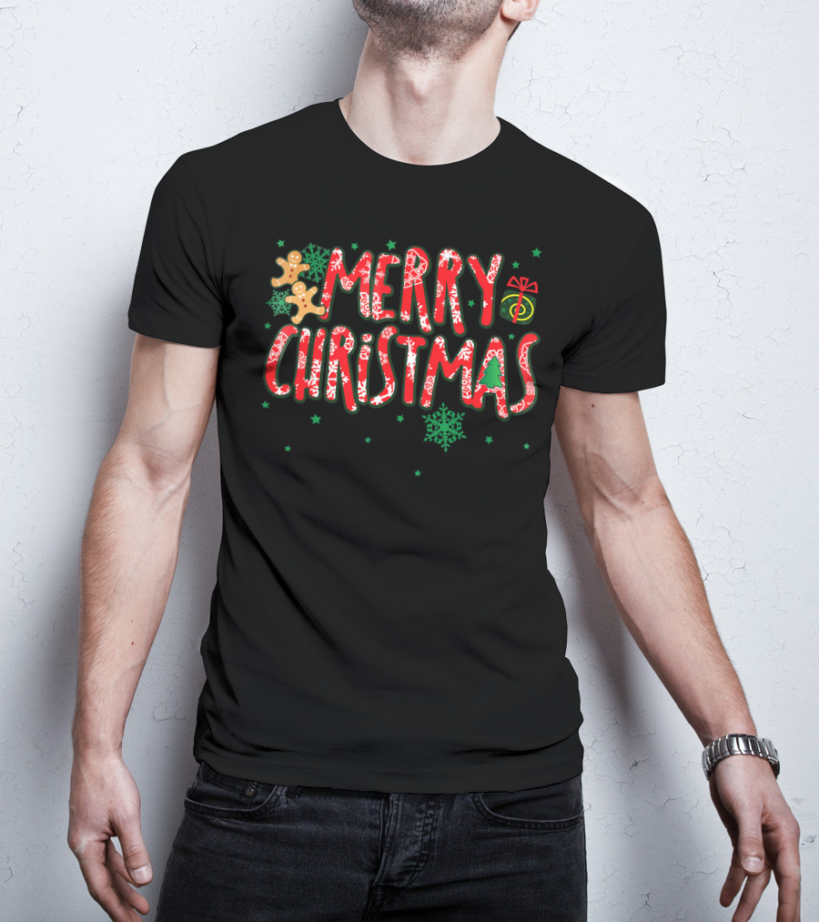 Merry Christmas Gingerbread Candy Cane Holiday Snowflakes Gifts T-Shirt
