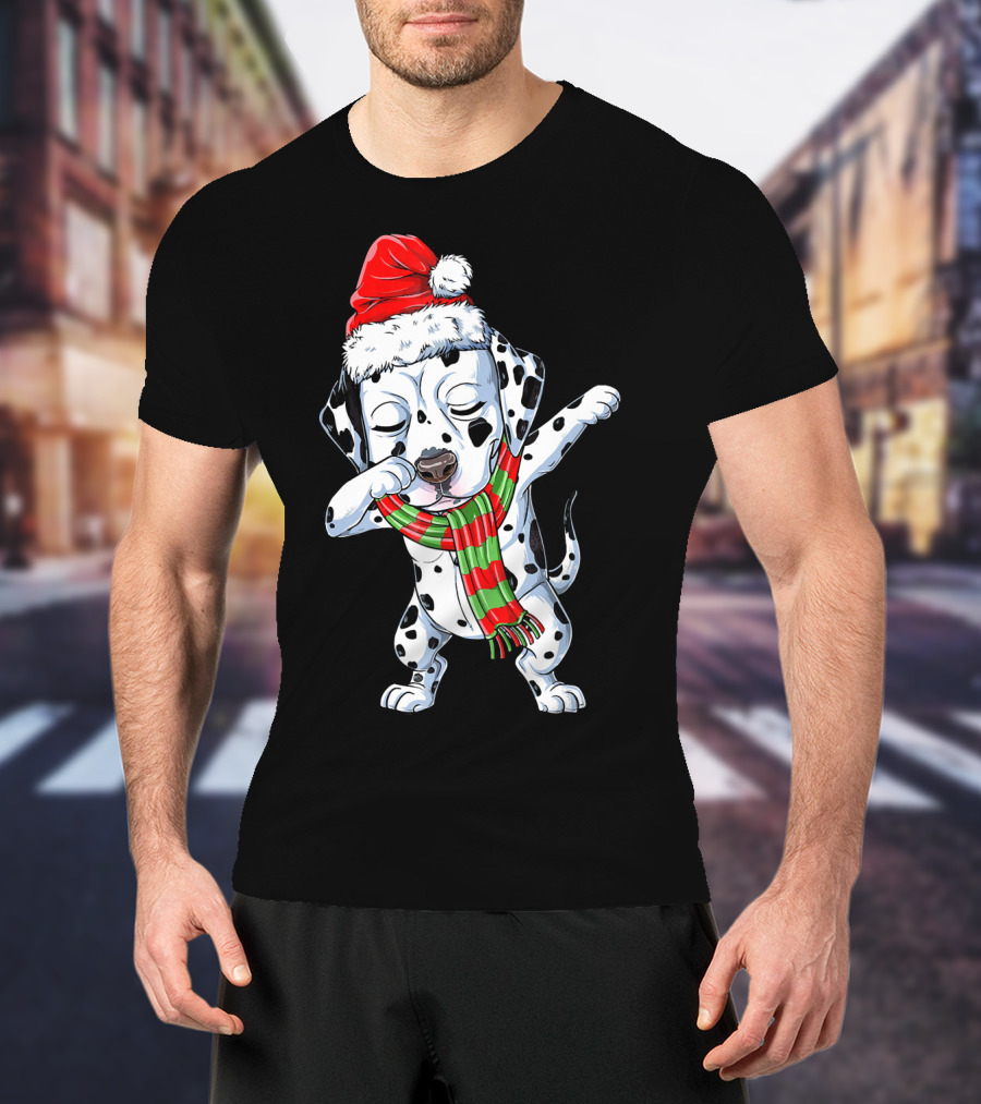Dabbing Dalmatian Puppy In Santa Hat And Festive Scarf T-Shirt