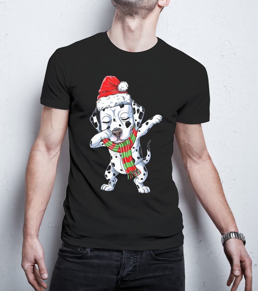 Dabbing Dalmatian Puppy In Santa Hat And Festive Scarf T-Shirt