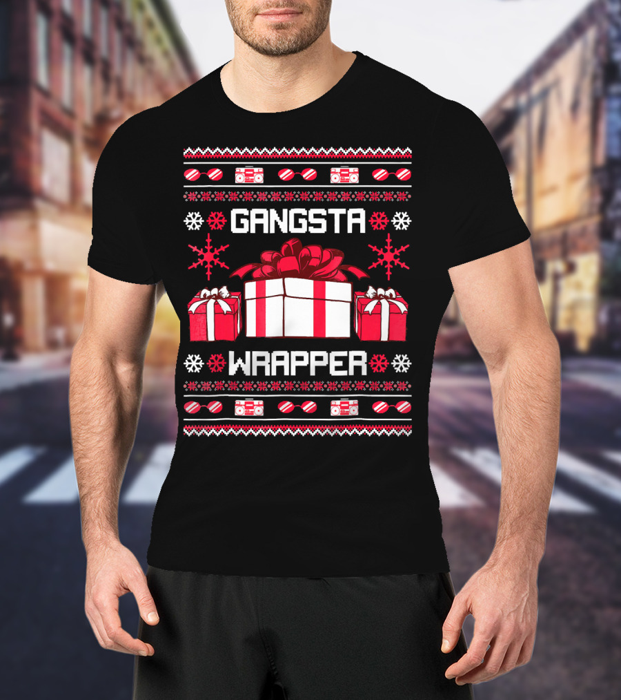 Gangsta Wrapper Christmas Presents And Boomboxes Ugly T-Shirt