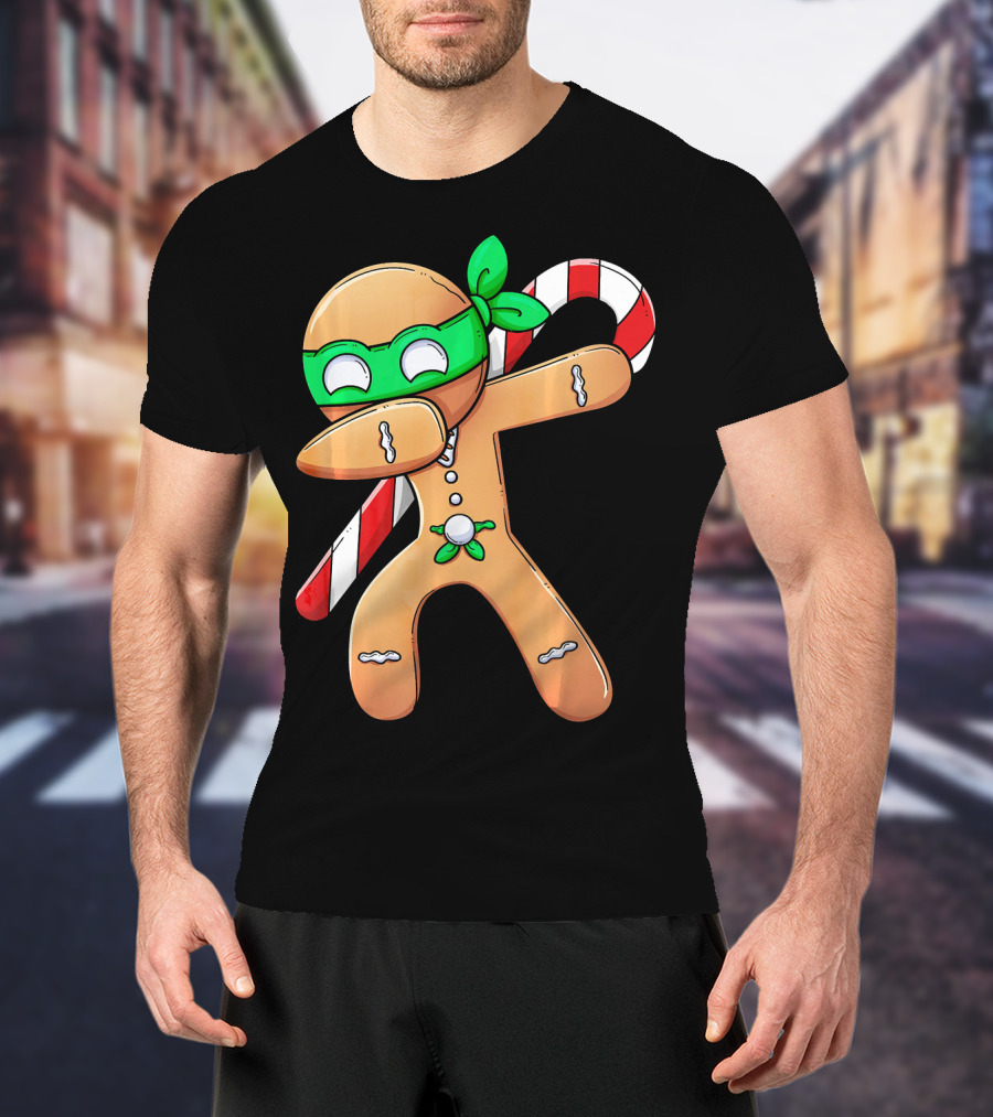 Christmas Boys Dabbing Gingerbread Ninja Candy Cane T-Shirt