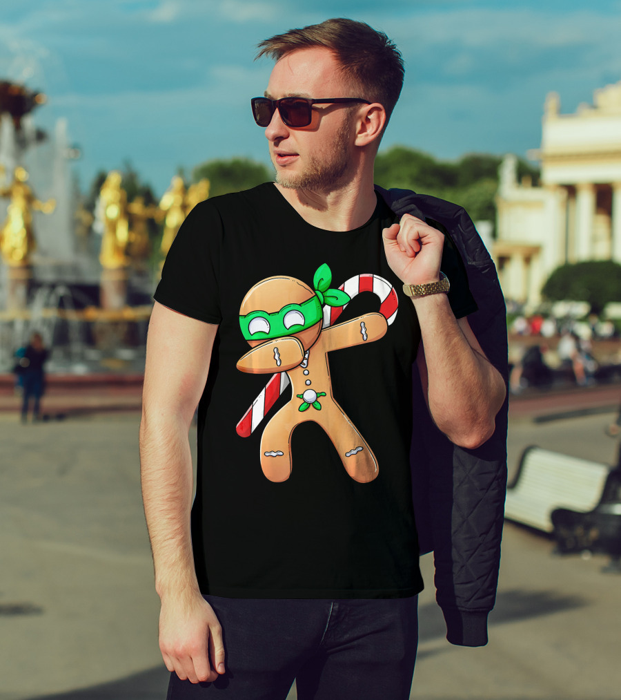 Christmas Boys Dabbing Gingerbread Ninja Candy Cane T-Shirt