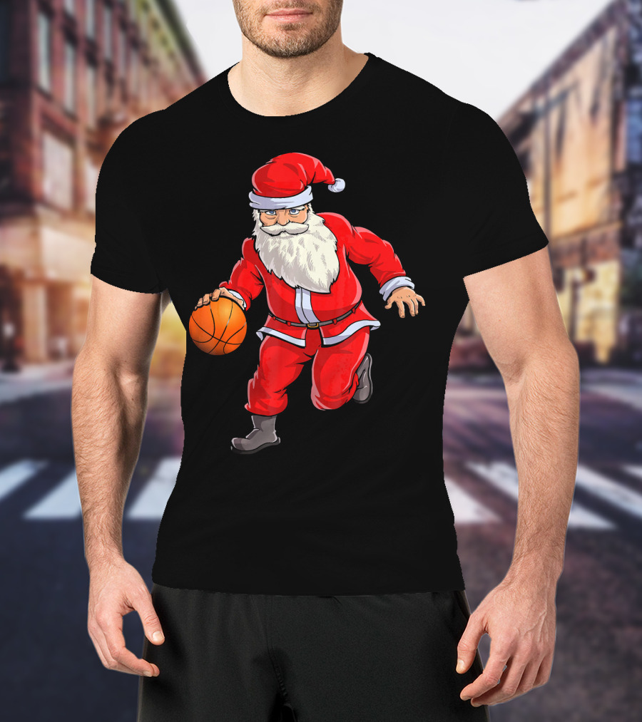 Santa Claus Basketball Dribble Christmas T-Shirt