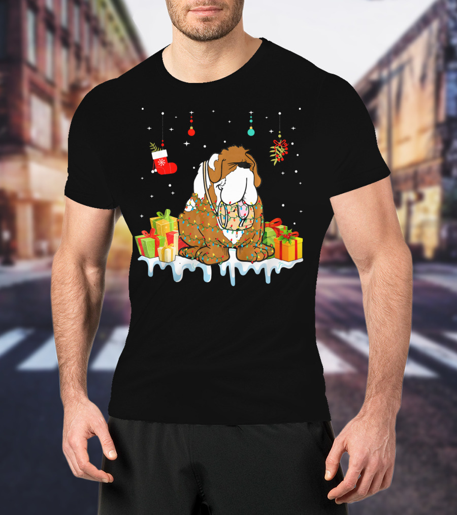 Christmas Bernard Dog With Presents And Festive Decorations T-Shirt