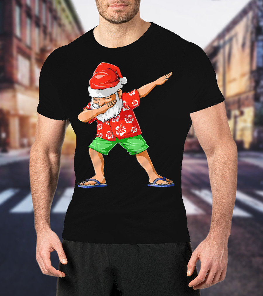 Dabbing Santa In Hawaiian Shirt And Sandals Christmas In July Party T-Shirt