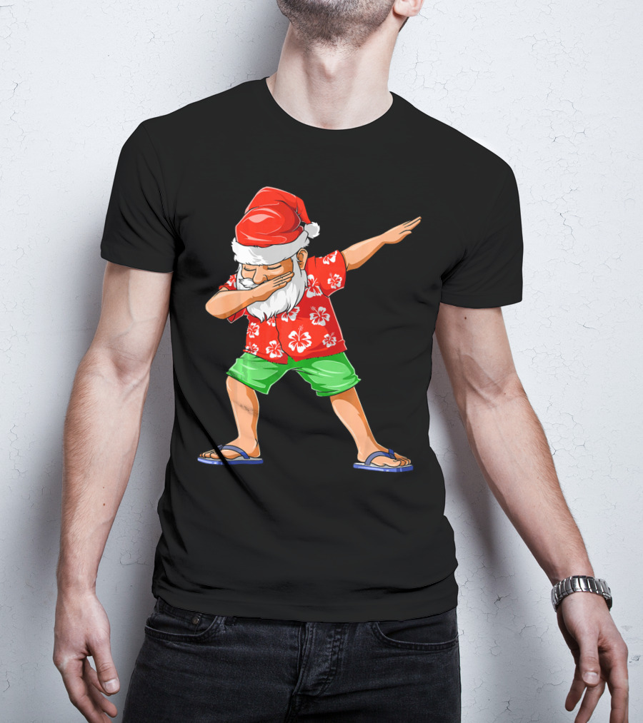 Dabbing Santa In Hawaiian Shirt And Sandals Christmas In July Party T-Shirt