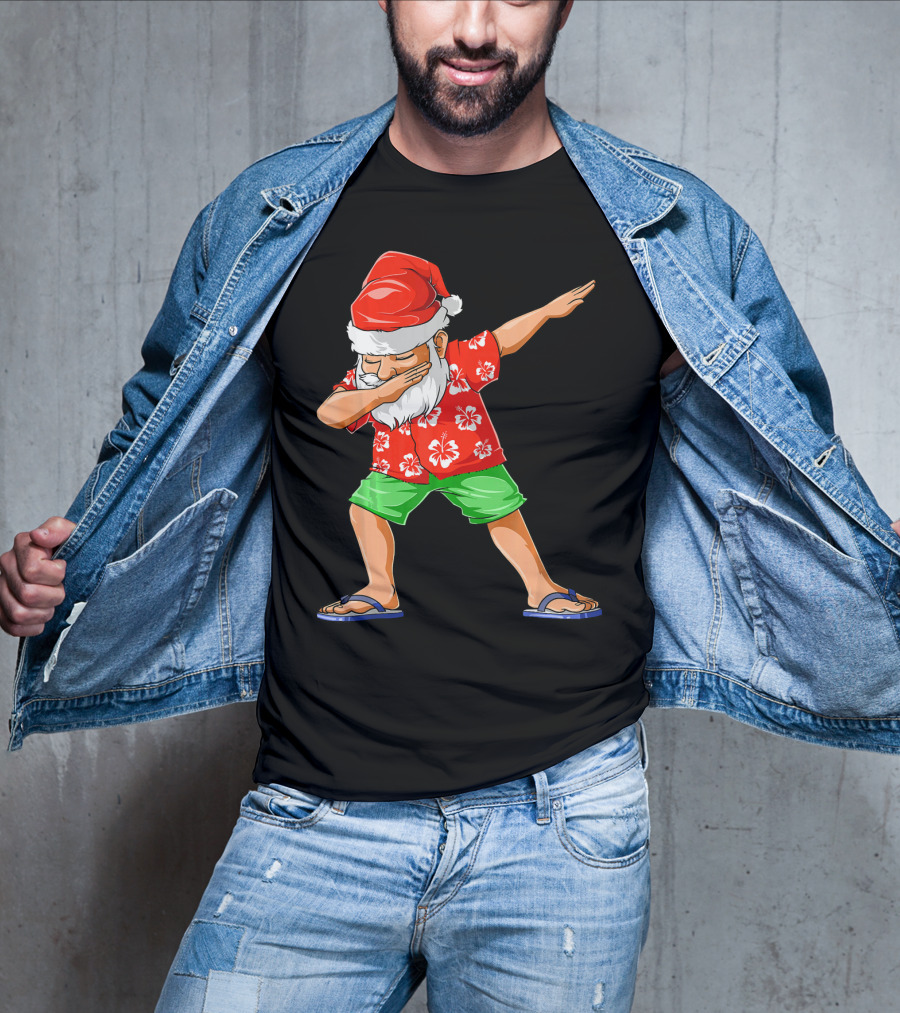 Dabbing Santa In Hawaiian Shirt And Sandals Christmas In July Party T-Shirt