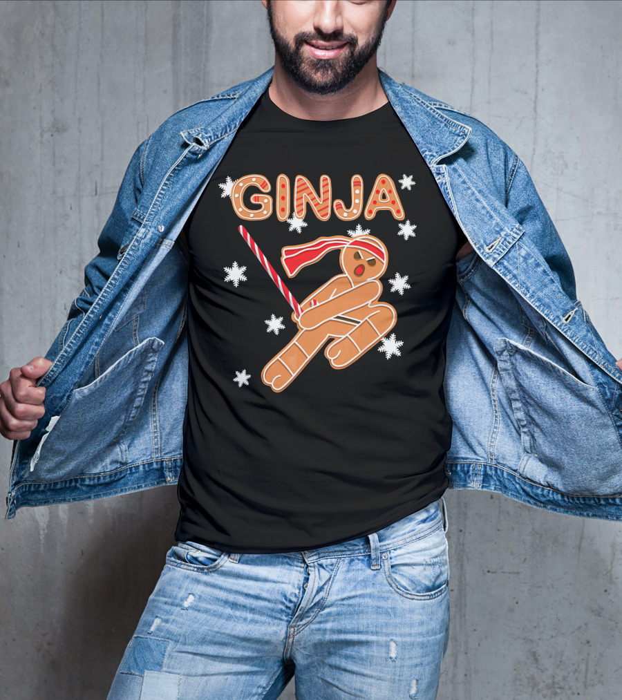 Gingerbread Ginja Funny Christmas Ninja Candy Cane Snowflakes T-Shirt