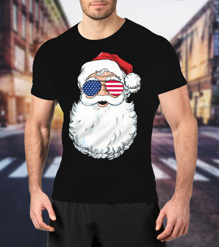 Santa Claus Patriotic USA Sunglasses Christmas T-Shirt